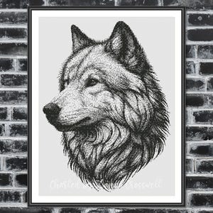 Wolf - Minimalist Monochrome One Color Counted Cross Stitch Pattern. Downloadable PDF Pattern Keeper & Markup R-XP Compatible