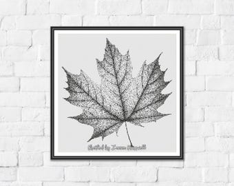 Maple Leaf - Minimalist Monochrome One Color Counted Cross Stitch Pattern. Downloadable PDF Pattern Keeper & Markup R-XP Tested.