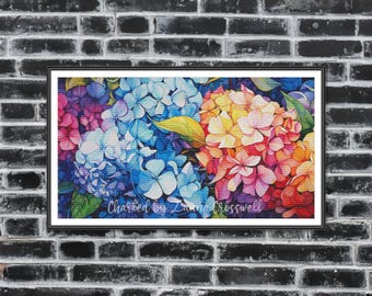 Floral Fusion - Hydrangea Floral Modern Full Coverage Cross Stitch Pattern For Advanced Stitchers. PDF Pattern Keeper Compatible.