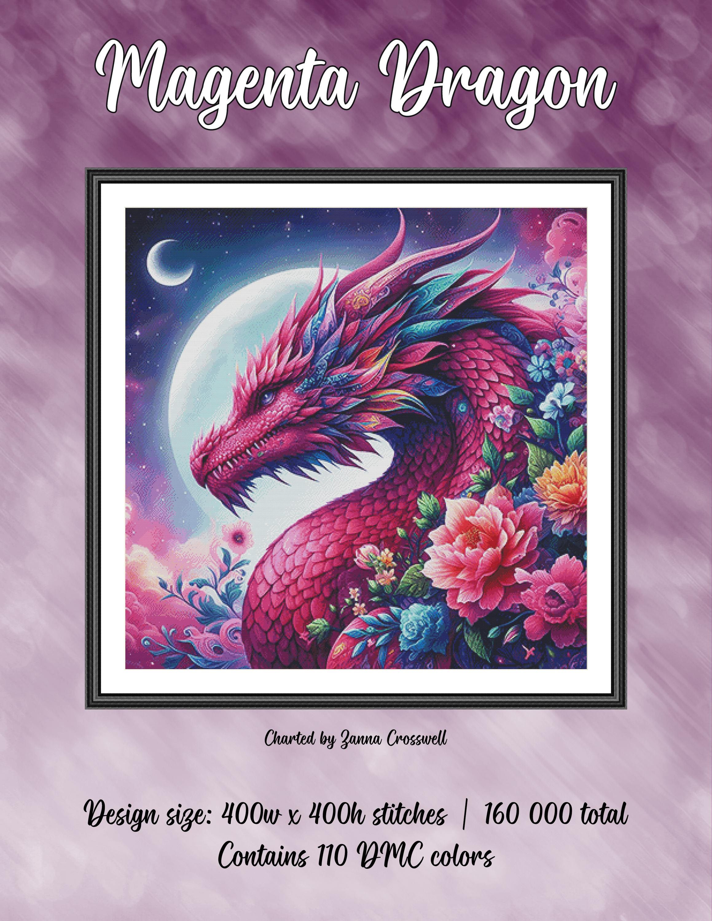 Magenta Dragon - Fantasy Full Coverage Cross Stitch Pattern for