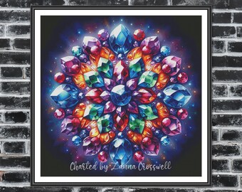 Crystal Mandala - Abstract Full Coverage Counted Cross Stitch Pattern For Advanced Stitchers Downloadable Printable PDF Digital Download.