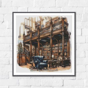 A Biblioteca Antiga - Gráfico de Ponto Cruz Contado com Cobertura Parcial. PDF para download e impressão. Compatível com o aplicativo Pattern Keeper.