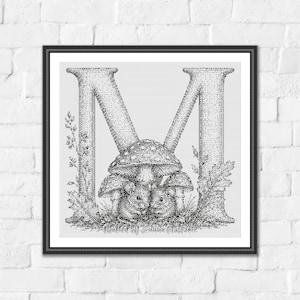 Cottagecore Alphabet M - Mouse Monochrome One Color Counted Cross Stitch Pattern. Downloadable PDF Pattern Keeper & Markup R-XP Tested.