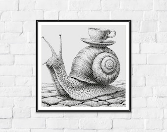 The Slow Sip - Minimalist Monochrome One Color Counted Cross Stitch Pattern. Downloadable PDF Pattern Keeper & Markup R-XP Tested.