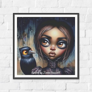 Thalia and the Shadowbird (Small) -  Gothic Modern Full Coverage Cross Stitch Pattern For Advanced Stitchers. PDF Pattern Keeper Tested.