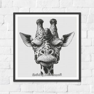 Angry Giraffe - Minimalist Monochrome One Color Counted Cross Stitch Pattern. Downloadable PDF Pattern Keeper & Markup R-XP Tested.