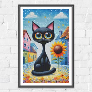 Sunflower Street Cat - Full Coverage Counted Cross Stitch Pattern. Downloadable Printable PDF Pattern Keeper & Markup R-XP App Compatible