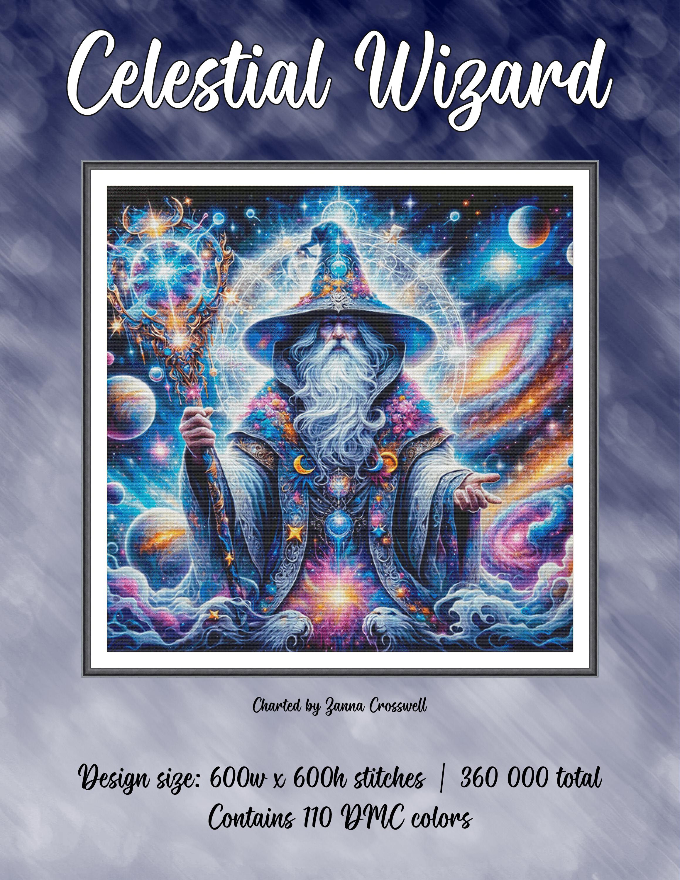 Celestial Wizard - Fantasy Modern Full Coverage Cross Stitch