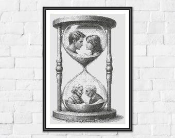 A Lifetime Together - Minimalist Monochrome One Color Counted Cross Stitch Pattern. Downloadable PDF Pattern Keeper & Markup R-XP Tested.
