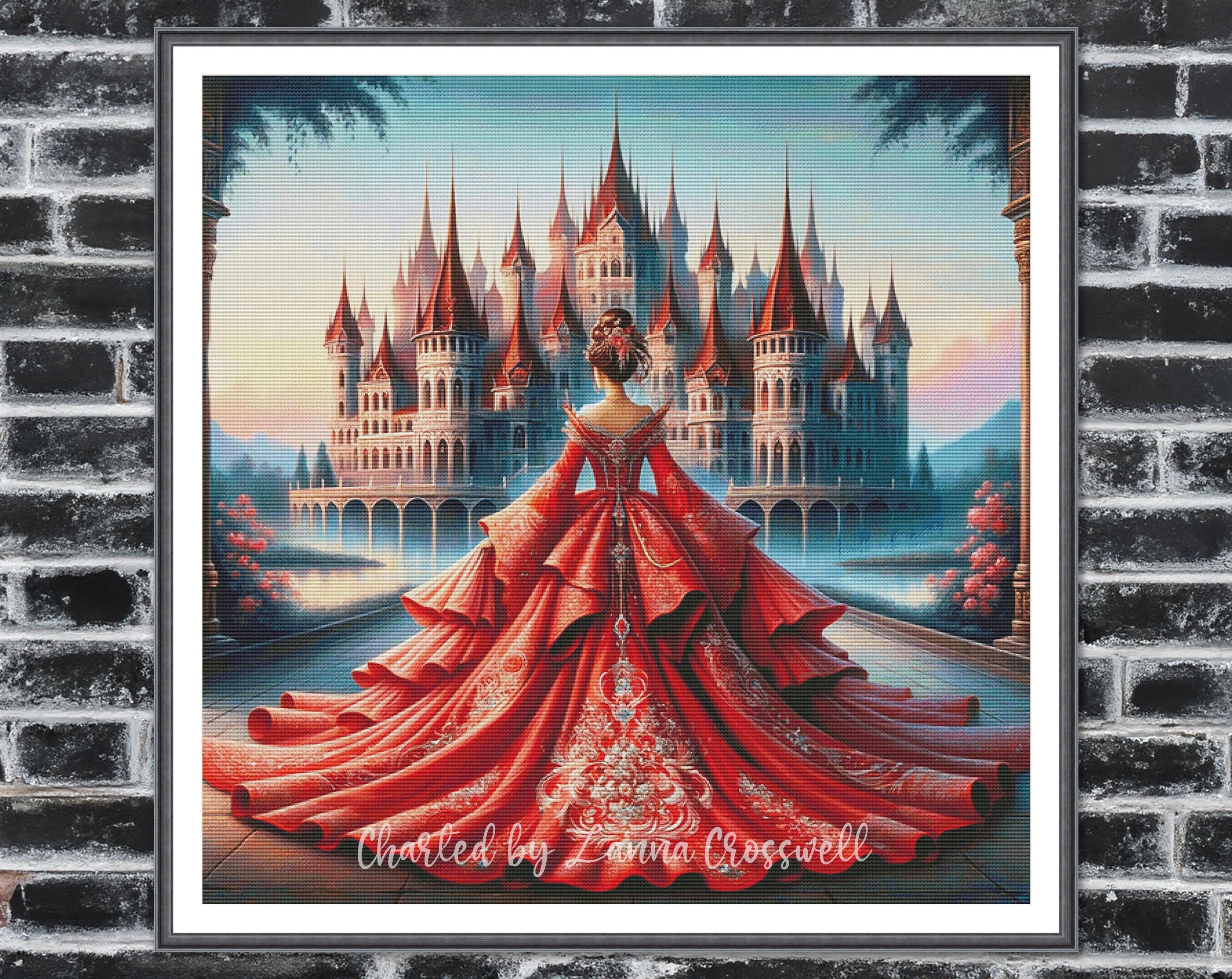 Red Princess - Fairy Tale Castle Modern Full Coverage Cross Stitch ...