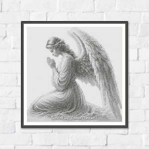 Angelo in preghiera - Schema punto croce minimalista monocromatico a un colore. Schema PDF scaricabile con annotazioni e commenti. Testato per R-XP.