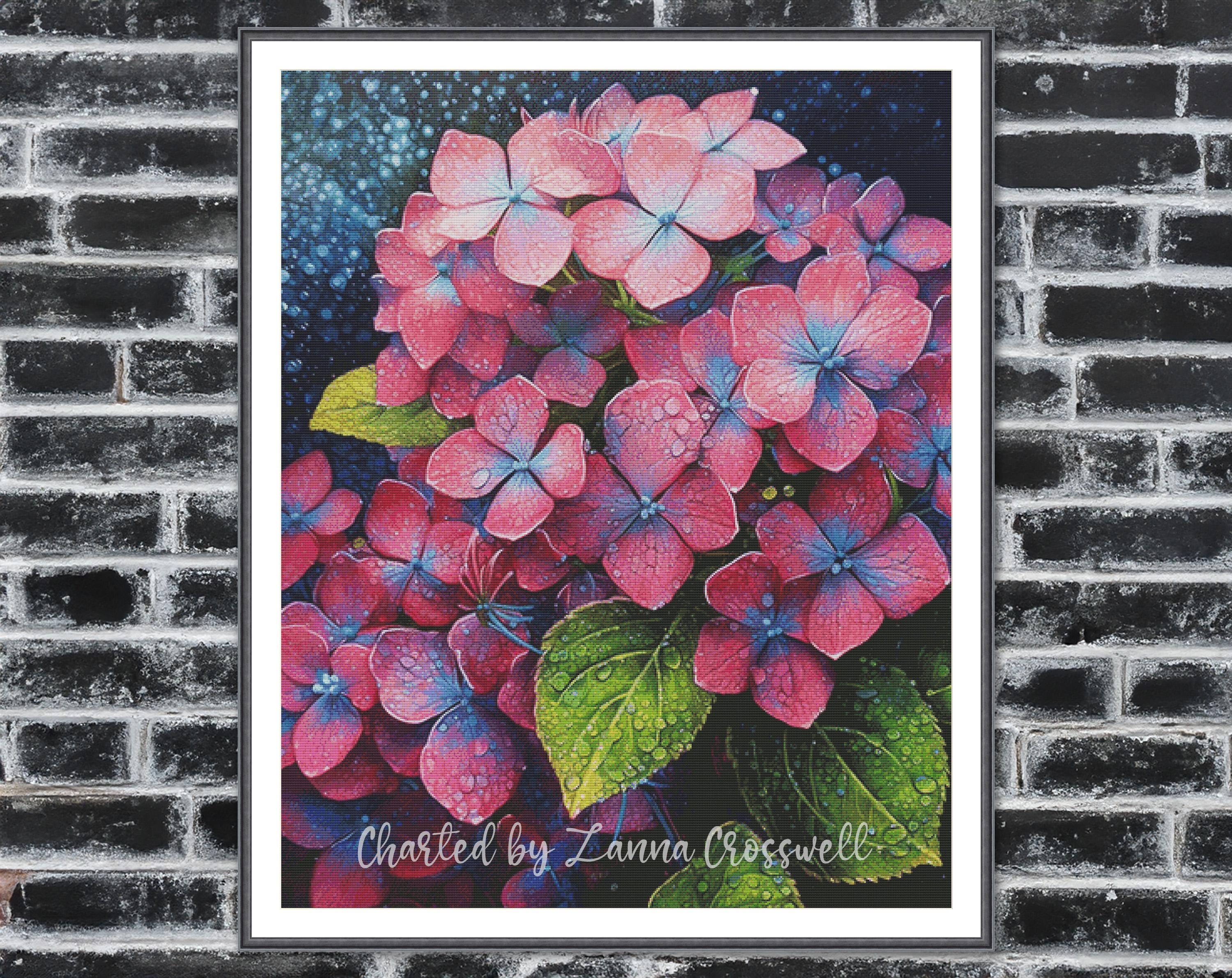 Pink Hydrangea - Floral Modern Full Coverage Cross Stitch Pattern