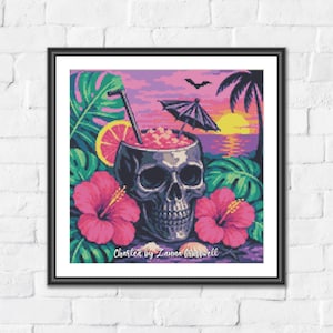 Skull Cocktail - Gothic Small Full Coverage Cross Stitch Pattern PDF Pattern Keeper & Markup R-XP Compatible. Easy To Read Chart. Few Colors