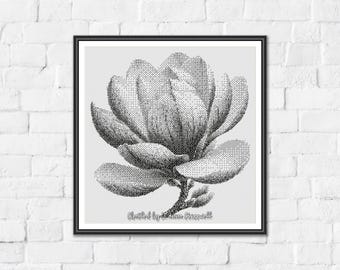 Magnolia - Minimalist Monochrome One Color Counted Cross Stitch Pattern. Downloadable PDF Pattern Keeper & Markup R-XP Tested.