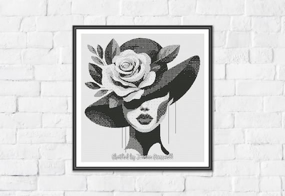 The Lady - Minimalist Monochrome One Color Counted Cross Stitch