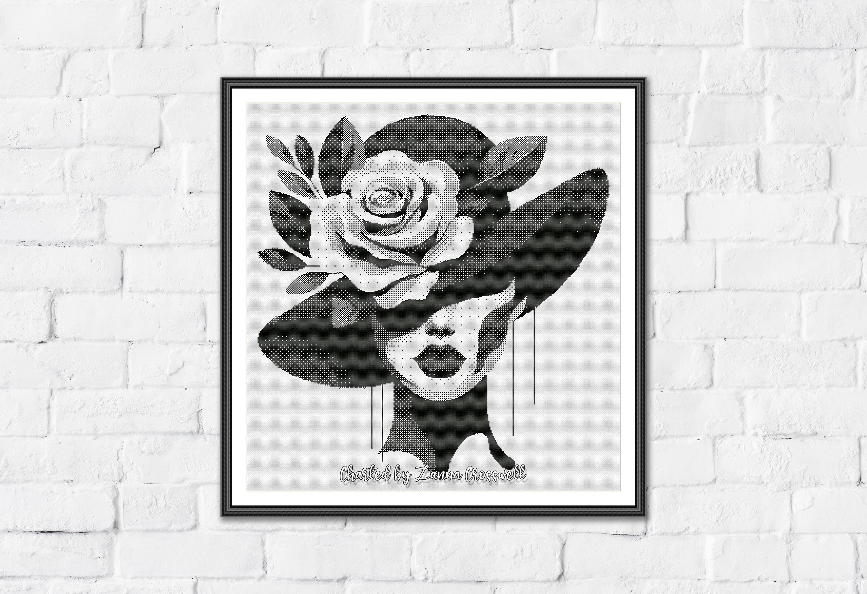 The Lady - Minimalist Monochrome One Color Counted Cross Stitch