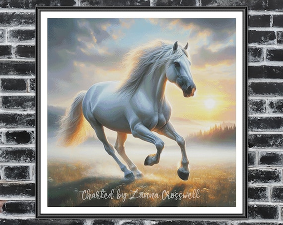 Grace in Motion - White Horse Full Coverage Cross Stitch Pattern For Advanced Stitchers Downloadable Printable PDF Pattern Keeper Compatible