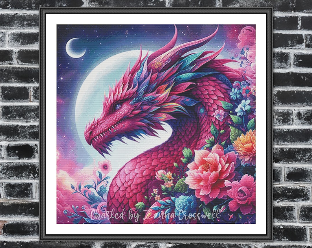 Magenta Dragon - Fantasy Full Coverage Cross Stitch Pattern for
