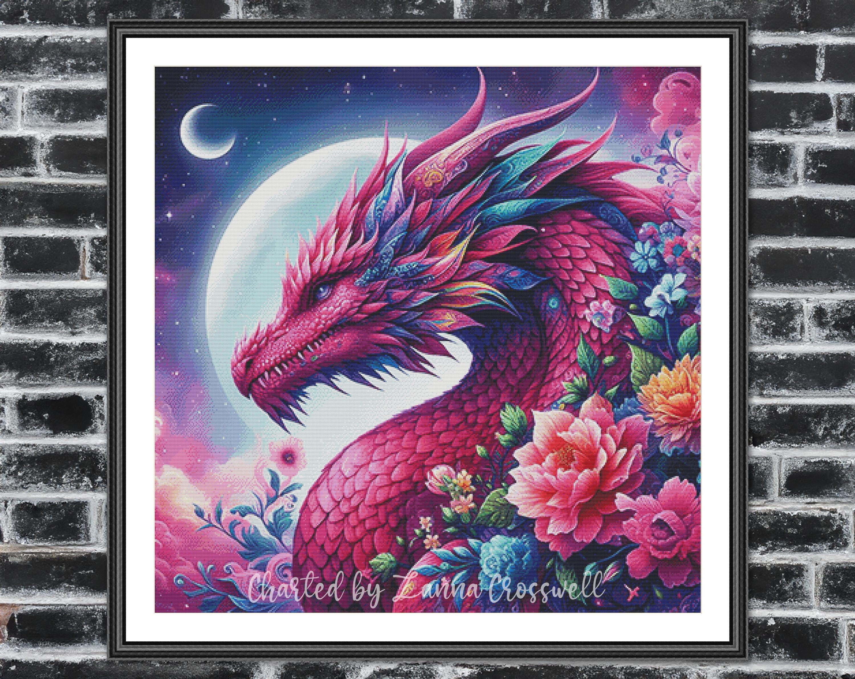 Magenta Dragon - Fantasy Full Coverage Cross Stitch Pattern for