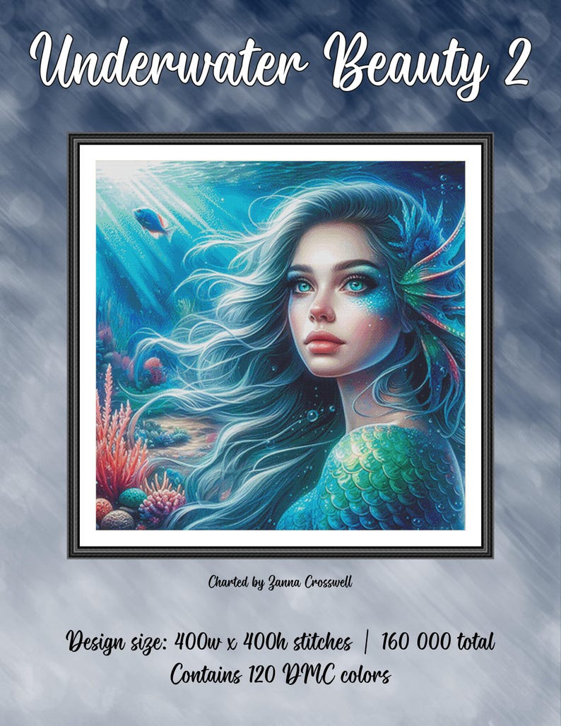 Underwater Beauty 2 - Fantasy Full Coverage Cross Stitch Pattern for ...