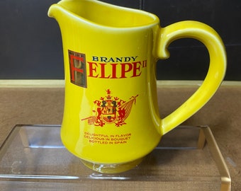 Brandy Felipe II mug pitcher Yellow Ceramic Bottled in Spain Vintage Decanter