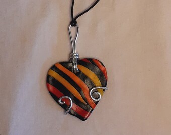 Heart pendant - aluminum and polymer clay