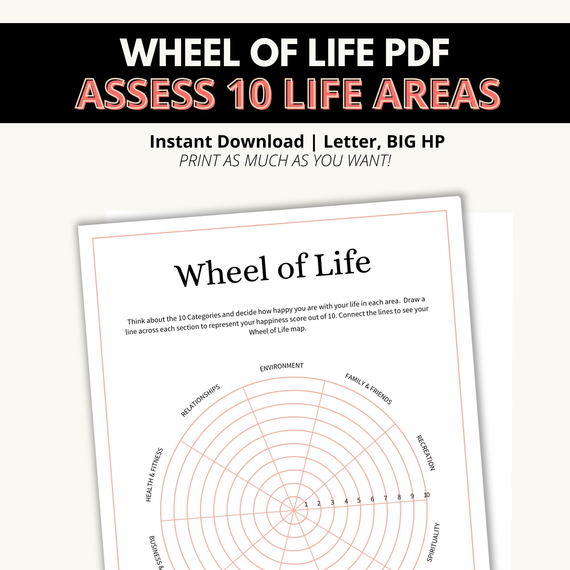 Wheel of Life PDF Printable, Wheel of Life Template, Self-growth ...