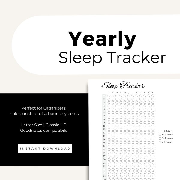 INSTANT DOWNLOAD Yearly Sleep Tracker | Health Tracker | Sleep Log | Sleep Quality | Sleep Analysis