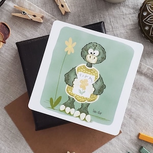 Leuke schildpadillustratie, schattige dieren vierkante bladwijzer, poëtische schattige schildpad, humor - cadeau om aan te bieden - illustratie voor kinderen.