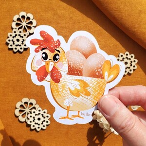 Autocollant poule et oeufs chicken cute , sticker jolie poule, sticker animal pour enfant, décoration de Pâques originale, fini brillant