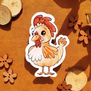 Autocollant jolie poule rousse chicken cute , sticker poule adorable, sticker animal pour enfant, jolie décoration de Pâques, fini brillant