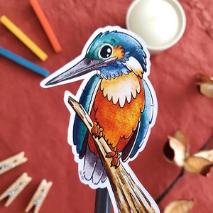 Colorida y brillante pegatina de pájaro martín pescador - pegatina de animales - decoración para cuaderno, botella de agua, teléfono inteligente, ordenador.