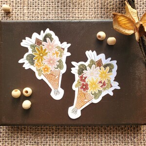 Autocollant fleurs colorées, sticker joli bouquet de fleurs multicolore à offrir ou à s'offrir - cadeau tendre pour diverses occasions.