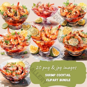 Sea Food, shrimp watercolor clipart, dessert png graphics, shrimp cocktail , seafood, scrapbook, junk journal, logo elements, download