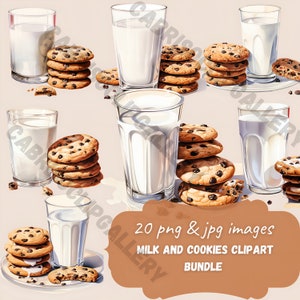 Food, Breakfast, milk and cookies Clipart Bundle transparent Png &  jpg, For Scrapbooking, Junk Journal, menu&#39;s,Decor, DIGITAL DOWNLOAD