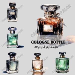 Cologne bottles Watercolor Clipart Bundle, Transparent PNG,Digital Download, Card Making, bride and groom clipart Illustration