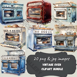 Watercolor kitchen decor clipart, 20 High resolution PNG, oven clipart, commercial use instant download, oven stickers, menu printables