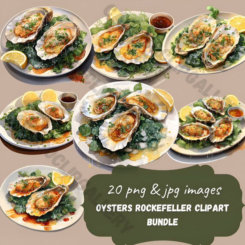 Watercolor Oysters Rockefeller Clipart, Seafood PNG Graphics (digital ...