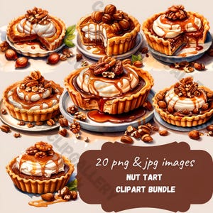 Baked Goods, nut tart  watercolor clipart, dessert png , fruit tart, scrapbook, junk journal, logo elements,bullet journal stickers