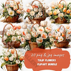 White tulip Flower clipart, 20 High resolution PNG, white Tulips clipart, tulip stickers, scrapbook, junk journal, bullet journal stickers