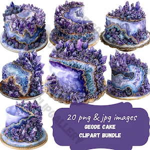 Aquarell Geode Kuchen Clipart | Geode-Clipart-Bundle | Kuchen-Clipart-Bilder | Menü | Scrapbooking | Junk-Journal | Kommerzielle Lizenz