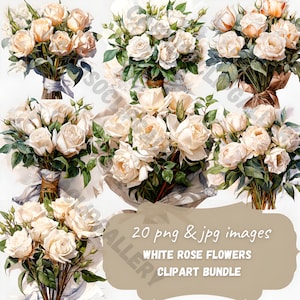 white roses clipart, 20 High resolution PNG, white roses clipart, rose stickers, scrapbook, junk journal, bullet journal stickers