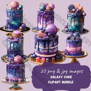 Aquarell Galaxie Kuchen Clipart | Galaxie Clipart Bundle | Kuchen-Clipart-Bilder | Menü | Scrapbooking | Junk-Journal | Kommerzielle Lizenz
