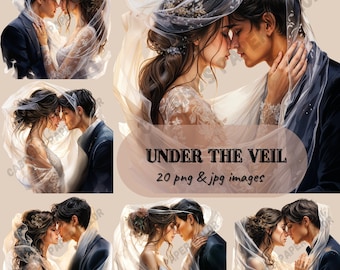 Wedding Clipart, Bride and Groom Watercolor Illustration Png Files