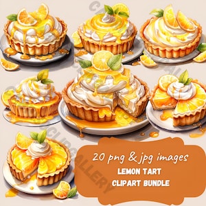 Baked Goods, lemon fruit tart  watercolor clipart, dessert png , fruit tart, scrapbook, junk journal, logo elements,bullet journal stickers