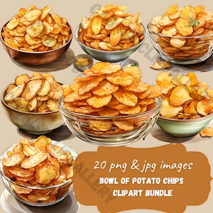 Cuenco de acuarela de imágenes prediseñadas de patatas fritas, 20 PNG de alta resolución, imágenes prediseñadas de comida rápida, Descarga instantánea de uso comercial, Pegatinas de aperitivos, Imprimibles de menú