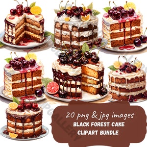 Aquarell Schwarzwald Kuchen Clipart | Kuchen Clipart | Kuchen Clipart Bilder | Menü | Scrapbooking | Junk Journal | Kommerzielle Lizenz