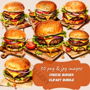 Watercolor | cheese burger | cheese burger Clipart | fast food Clipart Bundle | menu | Scrapbooking | Junk Journal | Commercial License