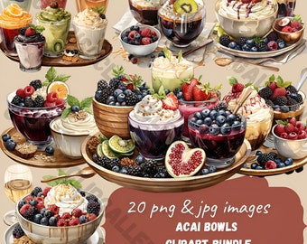 healthy food, acai bowl watercolor clipart, breakfast png graphics, acai bowl, scrapbook, junk journal, logo elements, download