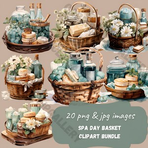 Spa dagmand aquarel clipart bundel, transparante PNG, digitale download, kaart maken, spa dagmand illustratie, commercieel gebruik